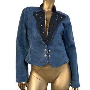 Vintage Roughrider acid wash Western tailored denim jacket embroidered studded L
